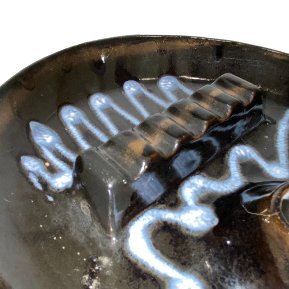 Vintage Mid-Century Modern Black Ashtray Trinket Dish ESD Japan Glazed Pottery - Picture 4 of 7